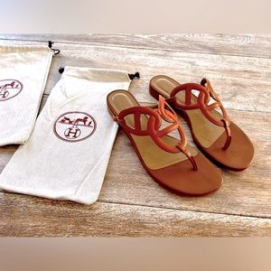Hermes Tan sandals - very good condition - size 9-9.5with 2 Hermes dust bags.